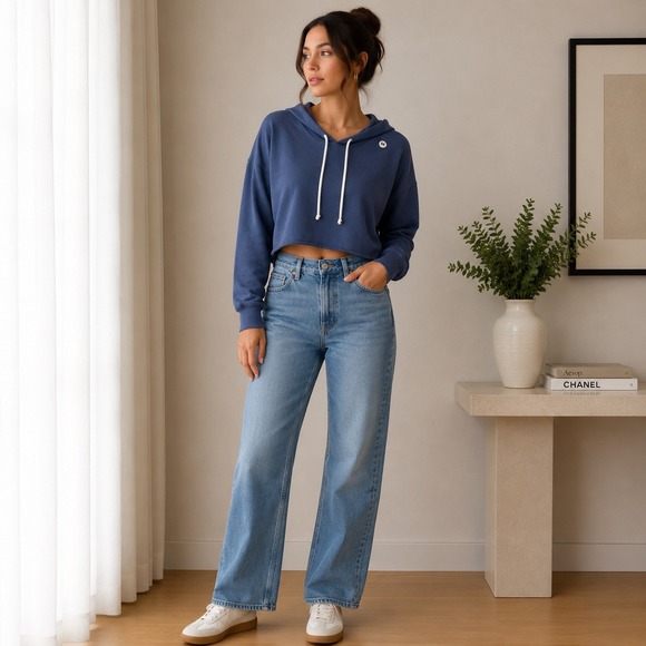SPIRIT JERSEY Tops - Spirit Jersey Nashville Cropped Hoodie Navy Blue Long Sleeve Graphic Top Medium